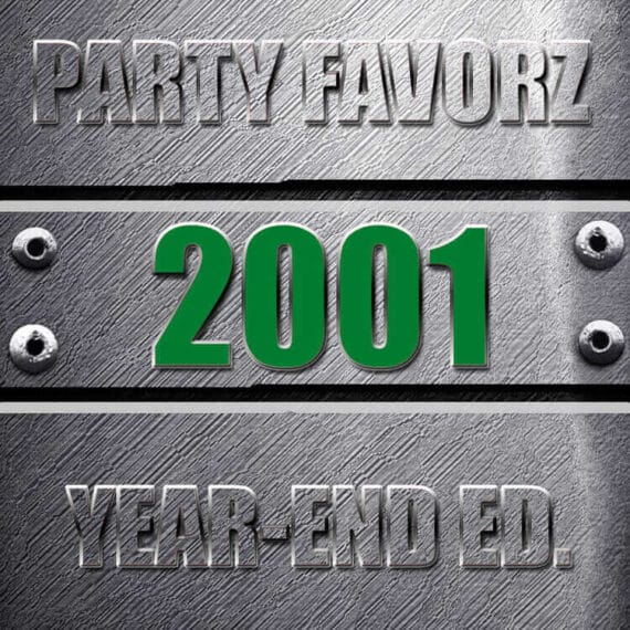 Coverart for the Top Dance Songs of 2001 with the biggest dance songs of the year against a steel background with bolts