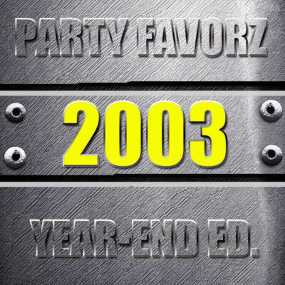 Coverart for the Top Dance Songs of 2003 with the biggest dance songs of the year against a steel background with bolts