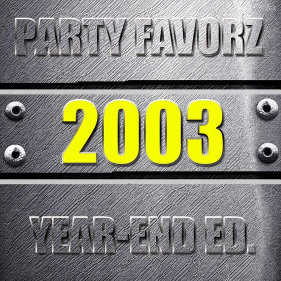 Coverart for the Top Dance Songs of 2003 with the biggest dance songs of the year against a steel background with bolts