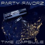 Top Dance Songs of 2012 Volume 2 A chrome time capsule cylinder stamped “2012” floats over a blue-tinted satellite view of the United States at night, smaller shiny capsules trail from it toward illuminated cities, with metallic “PARTY FAVORZ” at top and “TIME CAPSULE” at bottom — artwork for the Party Favorz episode “Club Fusion: Top Dance Songs of 2012 Volume 2.”.