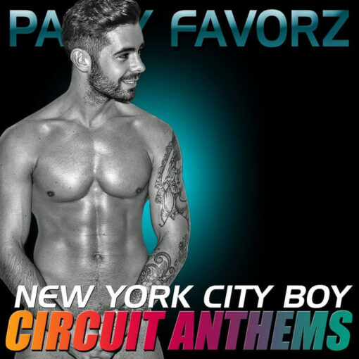 Shirtless hunk covering private parts for cover art of New York City Boy Circuit Anthems featuring the best classic circuit anthems