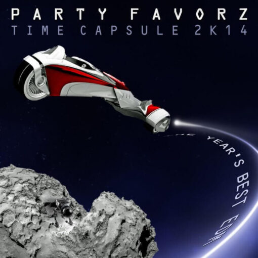 Cover art for the Top Dance Songs of 2014 Volume 2 with a futuristic rocket with wheels jetisoning around an asteroid.