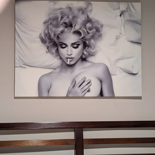 Madonna Bad Girl Canvass above bed for the cover art of the Party Favorz celebration news story.