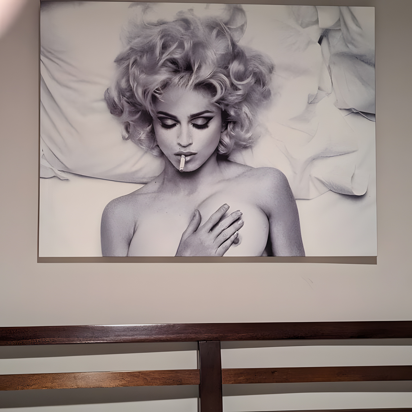 Madonna Bad Girl Canvass above bed for the cover art of the Party Favorz celebration news story.
