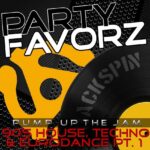 90's House, Techno & Eurodance Classics Volume 1 90s Techno and Eurodance coverate with a 45 rpm spindle and vinyl record in yellow