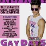 Gay Days 2018 Volume 2 A shirtless-looking young man in a sleeveless white Mickey Mouse tank and purple sunglasses poses at right against a white background, while the left shows pink text blocks listing featured artists and the slogan in bold black type; artwork for Party Favorz episode 'Circuit Anthems: Gay Days 2018 Volume 2 Pt. 2'.