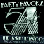 Iconic Disco Songs in Trash Disco's Ultimate Collection Volume 6 Studio 54 logo with a martini for the cover art of Ultimate Trash Disco Classics Volume 6 in platinum.