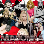 Madonna The Immaculate Bootleg Collection Volume 3 artwork by Party Favorz featuring a collage of iconic Madonna looks from the millennium against a bold red, black and white background.