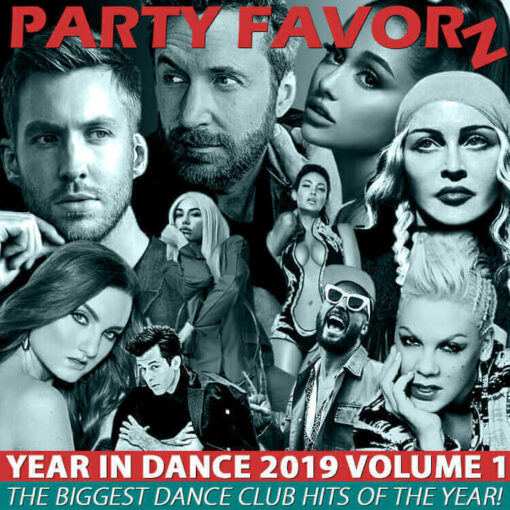 The cover art for the Top Dance Club Songs of 2019 features a collage of the year's biggest dance club artists including Calvin Harris, David Guetta and Madonna amongst others.