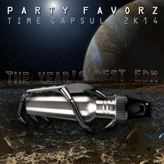 Cover art for the Top Dance Songs of 2014 Volume 1 with a futuristic time capsule space walking robot on a distant planet surface