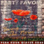 Grunge brick wall with painted faded flowers