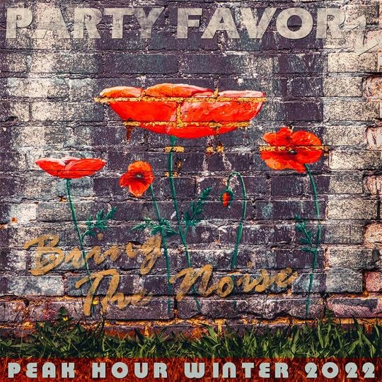 Grunge brick wall with painted faded flowers