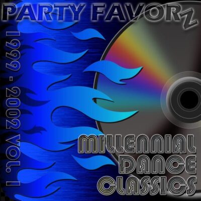 CD with rainbow colors and flames coming from the left in blue
