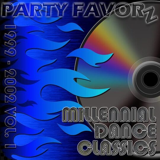 CD with rainbow colors and flames coming from the left in blue