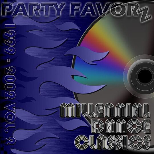 CD with rainbow colors and flames coming from the left in purple