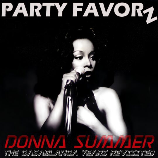 Donna Summer the Queen of Disco on a black and white holding a microphone live in concert for the Casablanca Years Revisited Tribute Mix