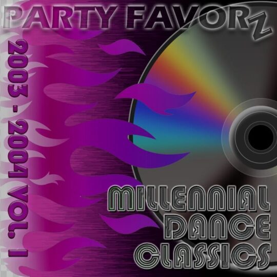 CD with grey, violet and purple flames protruding over it. Millennial Dance Classics 2003 - 2004 Volume 1