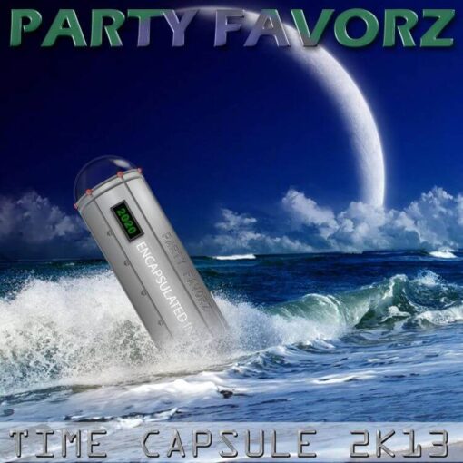 Coverart for Top Dance Songs of 2013 with a time capsule rolling up on an ocean shore and a giant moon in the background