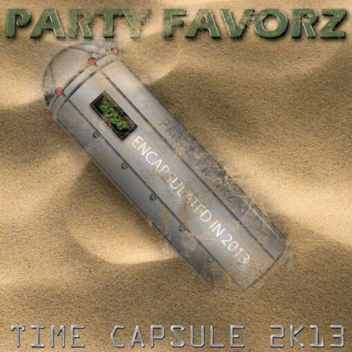 Coverart for Top Dance Songs of 2013 Volume 3 with a time capsule partially buried in sand