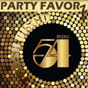 Close of gold disco ball wtih the Studio 54 logo in the middle for the cover art of the Trash Disco series