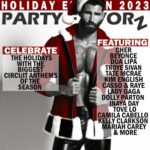 Celebrate the Holidays with the Biggest Circuit Anthems of the Season!: UPDATED Beefy bear man in fancy Santa jacket with hairy chest exposed and Santa hat for the cover art of Holiday Edition 2023