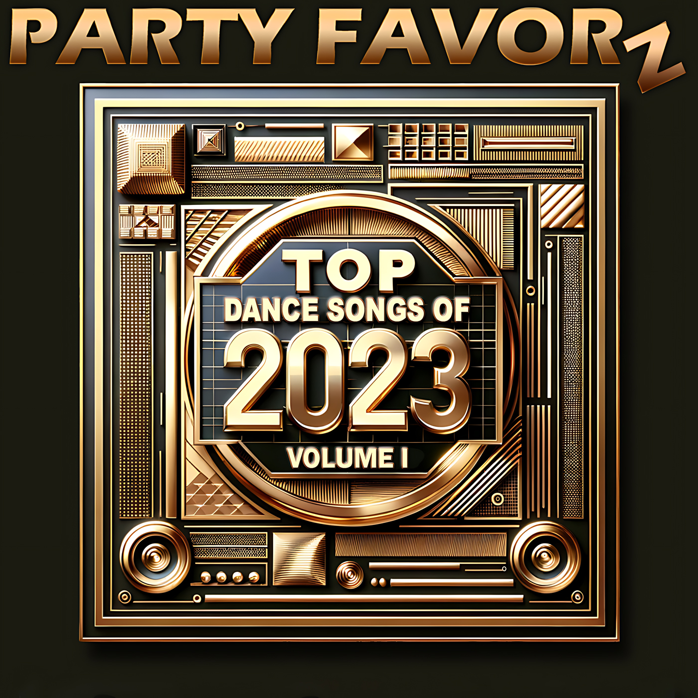 An intricately engraved copper metal background for the cover art of the Top Dance Songs of 2023 featuring the year's biggest dance hits.