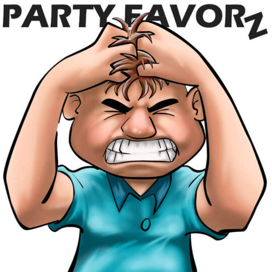 Cartoon caricature of frustrated man pulling his hair out and clinching his teeth