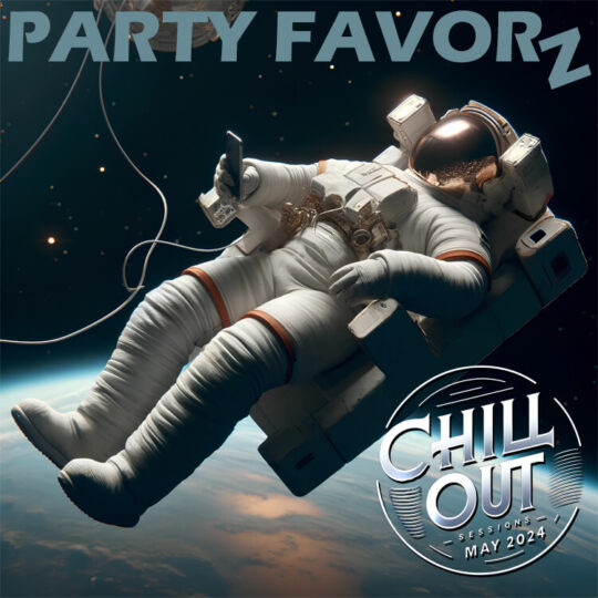 Astronaut floating in space above earth on their back with a smartphone in their hand chilling out