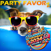 Dog with yellow and red sunglasses peeking over the edge of an inflatible swimming pool for the cover art of Summer Throwback 2024 Volume II