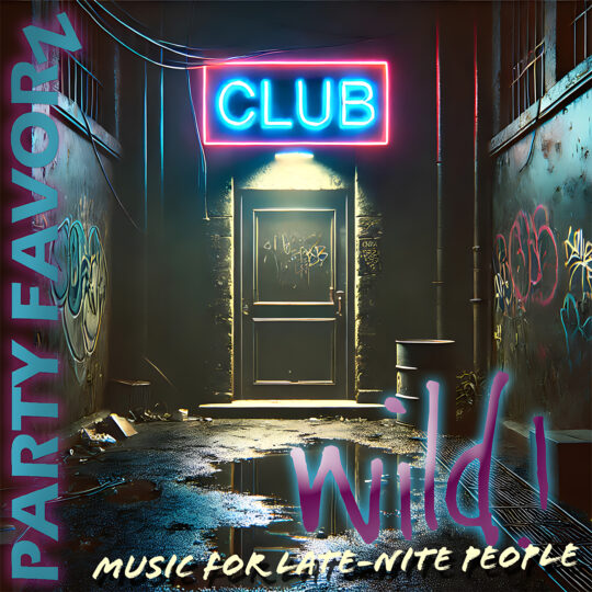 Dark alley with a door at the end and a neon sign that reads "Club" just above it for the cover art of Wild!