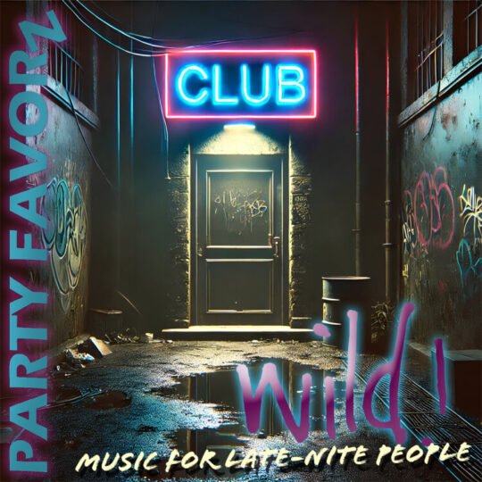 Dark alley with a door at the end and a neon sign that reads "Club" just above it for the cover art of Wild!