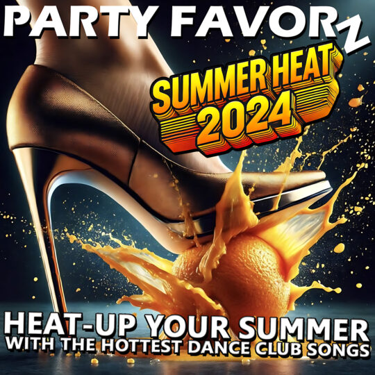 Metallic bronze stilleto pump crushing an orange for the cover art of Summer Heat 2024