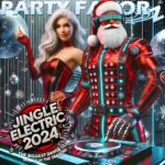Modern slimmed down Mr and Mrs Clause on the decks for the coverart of Jingle Electric 2024