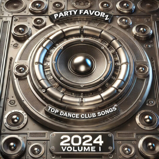 Giant platnium metal speaker for the cover art of Top Dance Club Songs of 2024 Volume I