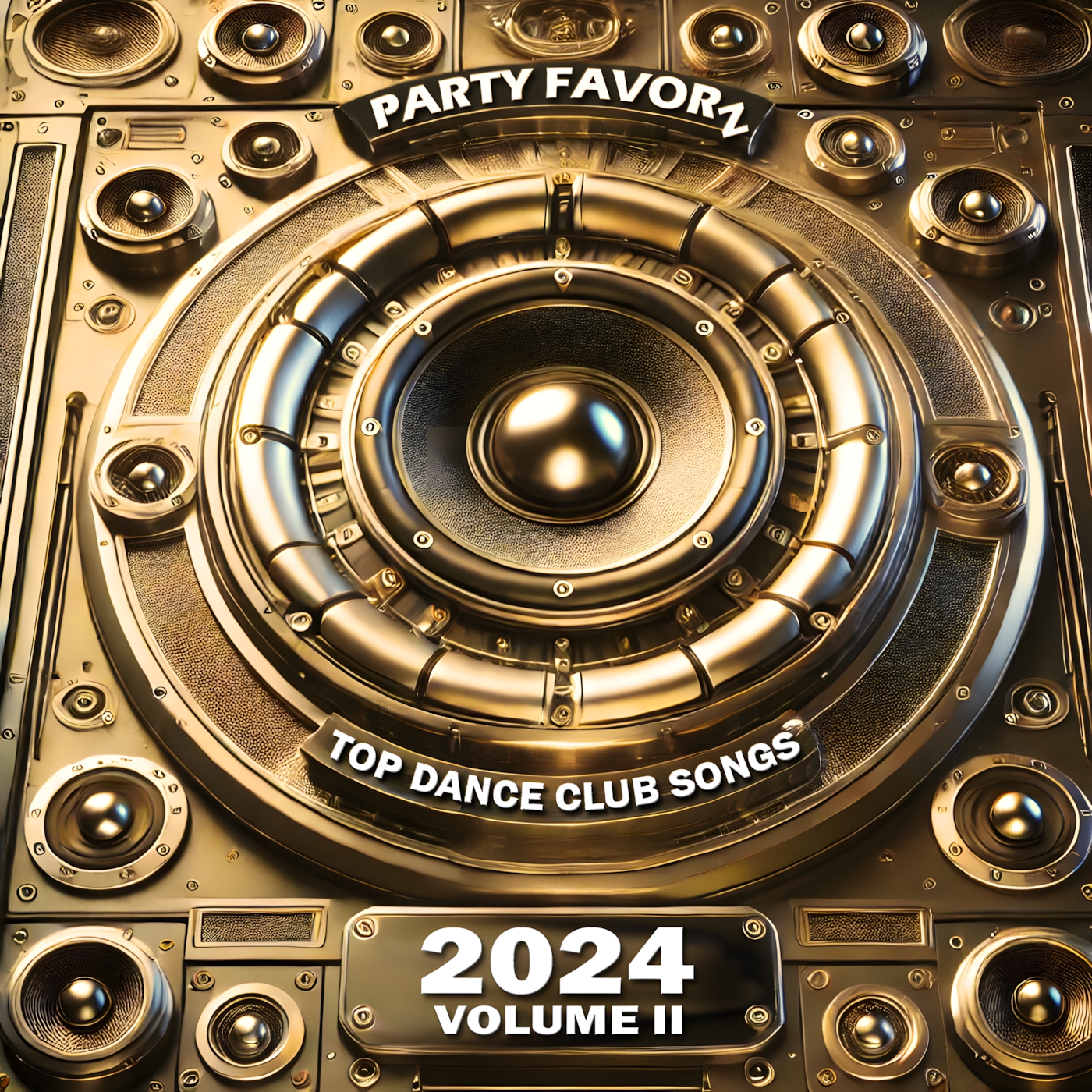 Giant bronze metal speaker for the cover art of Top Dance Club Songs of 2024 Volume II