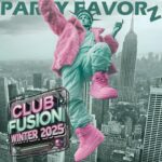 Hip Hop Statue of Liberty hovering over New York with Pink faxu fur coat and pink leather hi-top Nikes for the artwork of Club Fusion Winter 2025