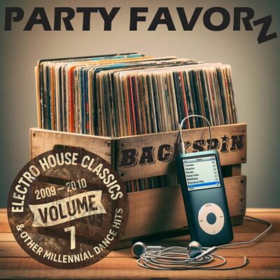 A crate full of albums with an iPod and earbuds leaning on it for the cover art of BackSpin: 2009 — 2010 Volume 7