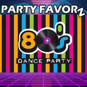 Candy striped background with a neon floor for the cover art of 80s Dance Music Classics