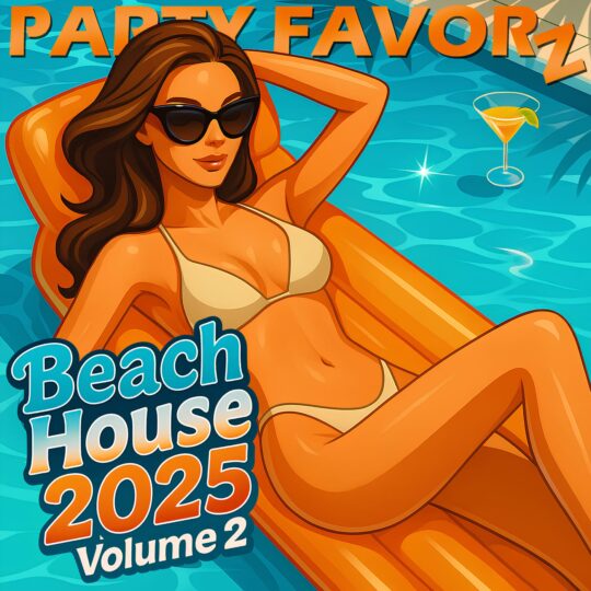 Sexy woman in a bikini laying a float in the middle of a pool for the cover art of Beach House 2025 Volume 2