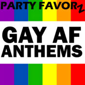 Candy rainbow striped with black bold lettering for the cover art of Gay AF Anthems