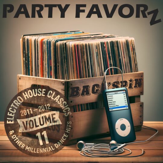 A crate full of albums with an iPod and earbuds leaning on it for the cover art of BackSpin: 2011 — 2012 Volume 11