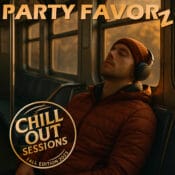 Young man in an amber puff coat and skull cap with headphones on leaning back in a subway car chill out for the cover art of Chill Out Sessions — Fall Edition 2025