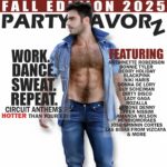 Party Favorz Presents Fall Edition 2025: Circuit Anthems HOTTER Than Your Ex! Shirtless hunk with hairy chest in an open jean shirt and blue jeans for the cover art of Fall Edition 2025