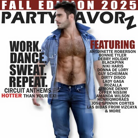 Shirtless hunk with hairy chest in an open jean shirt and blue jeans for the cover art of Fall Edition 2025