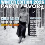 sexy shirtless hunk wearing only a leopard skin wrap in a forest covered in snow