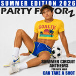Summer Edition 2026 Volume 2 artwork featuring a male model with a washboard stomach, seated on the floor and leaning back on both hands with one knee raised and the other leg extended beside a soccer ball.