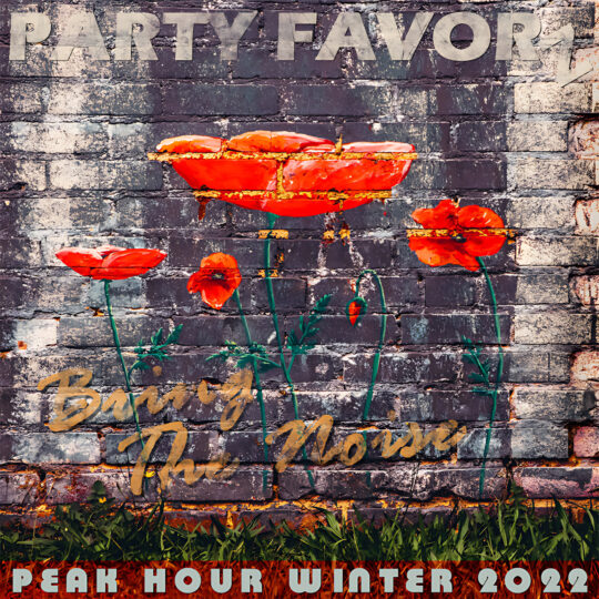 Grunge brick wall with painted faded flowers
