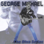 A stylized cool-toned montage shows a full-body, sunglasses-wearing male performer in a leather jacket and ripped blue jeans posing with a hollow-body guitar over a faded close-up of his face, with bold block lettering above — artwork for the Party Favorz episode 'House Tribute: George Michael Legacy Dance Mix Volume 1 (2010)'.