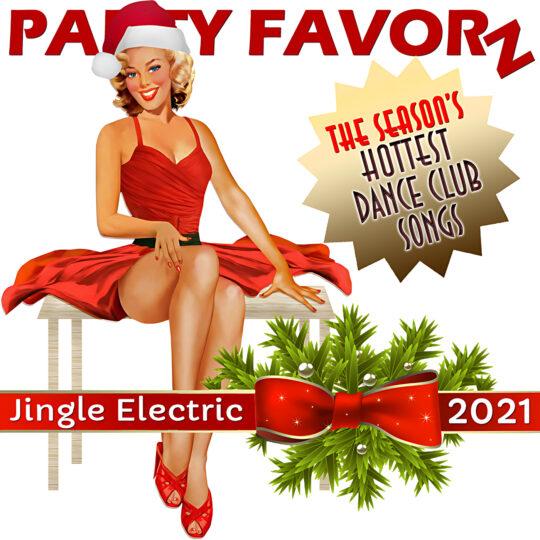 Sexy Santa Girl in red dress with legs crossed