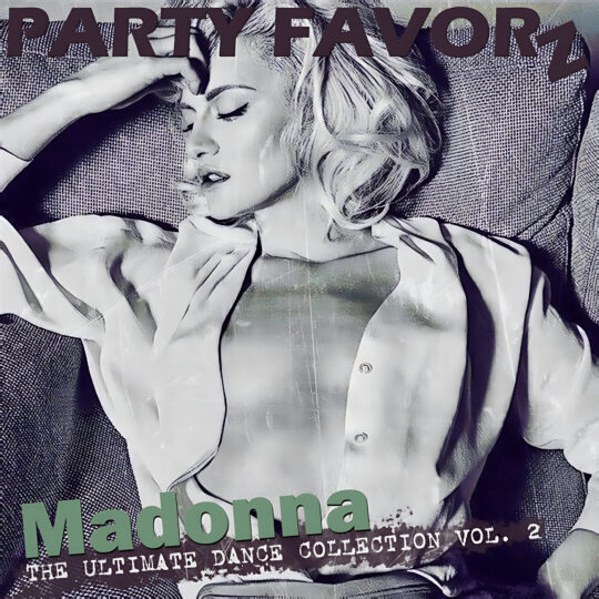 Rare outtake from the S.E.X book sessions with Madonna in an open shirt spralled across the bed for the coverart of the Ultimate Dance Collection Volume 2